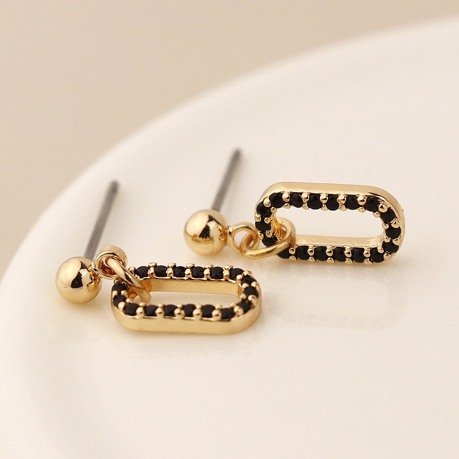 POM Golden & Black Crystal Mini Stadium Drop Earrings
