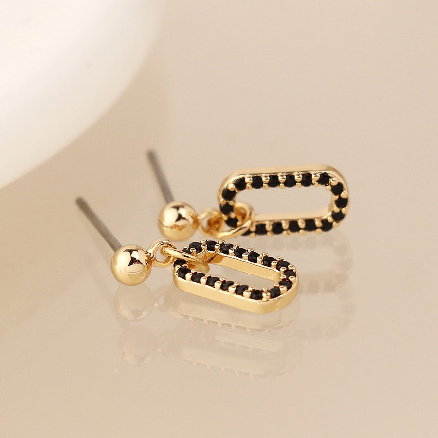 POM Golden & Black Crystal Mini Stadium Drop Earrings