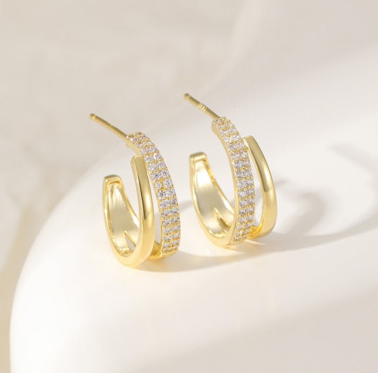 Gracee Jewellery Split Hoops with Pave Detail Hoop Fashion Earrings- Gold