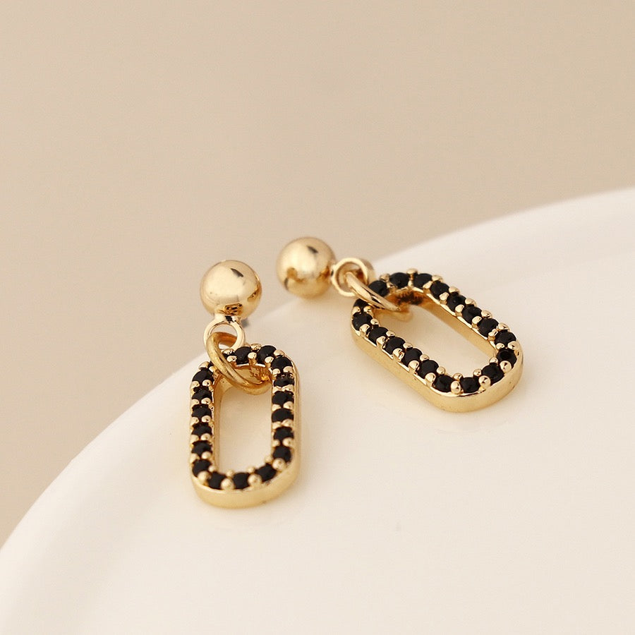 POM Golden & Black Crystal Mini Stadium Drop Earrings