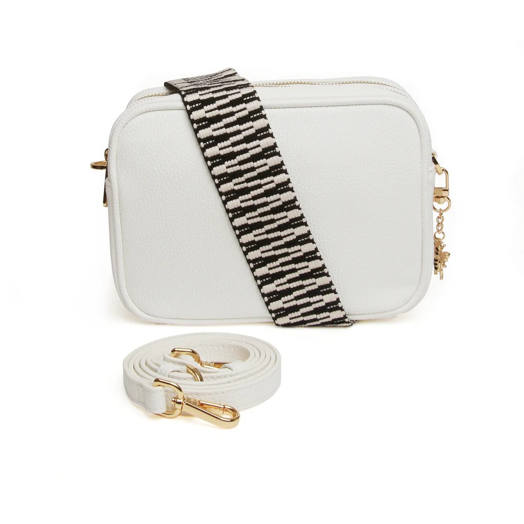 Alice Wheeler White Soho Double Zipped Crossbody Bag with ZigZag Bag Strap