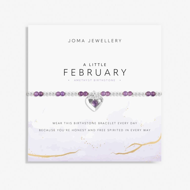 Joma Jewellery - 'A Little Febraury' Heart Amethyst Birthstone Bracelet -Silver