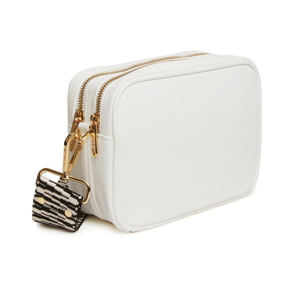 Alice Wheeler White Soho Double Zipped Crossbody Bag with ZigZag Bag Strap