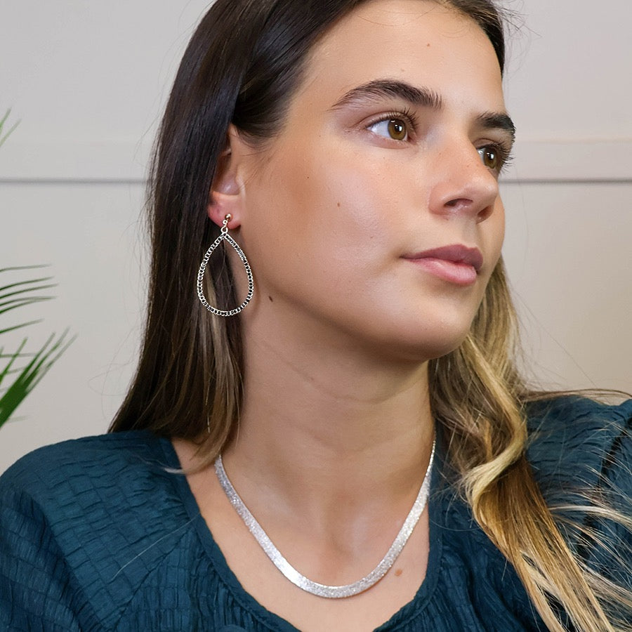 POM Golden & Black Crystal Statement Large Teardrop Drop Earrings