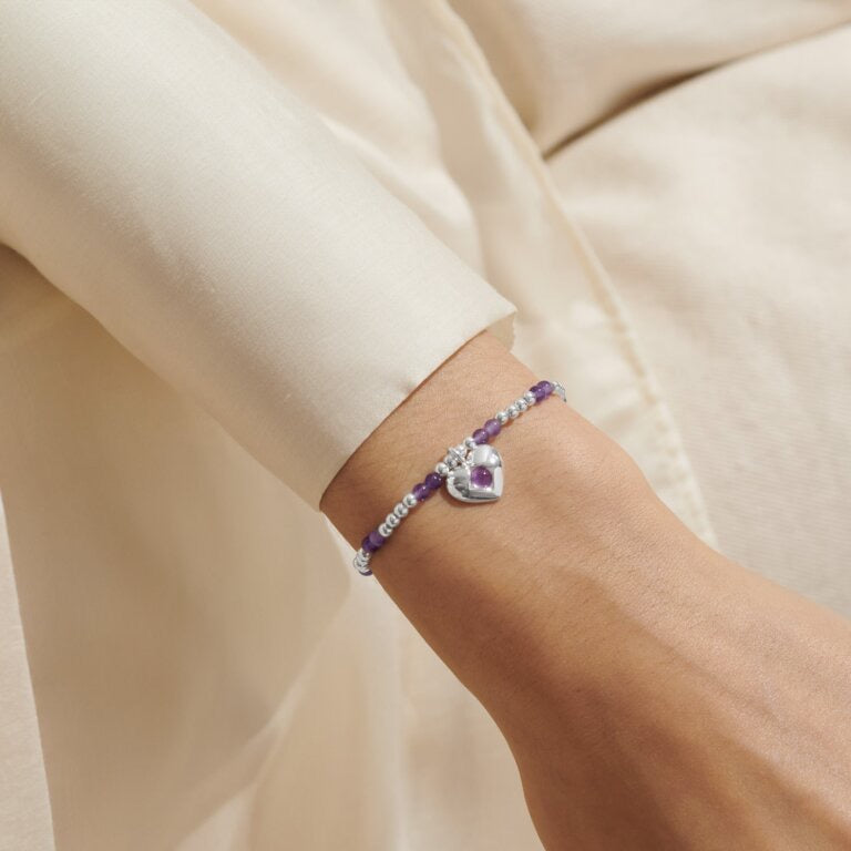 Joma Jewellery - 'A Little Febraury' Heart Amethyst Birthstone Bracelet -Silver