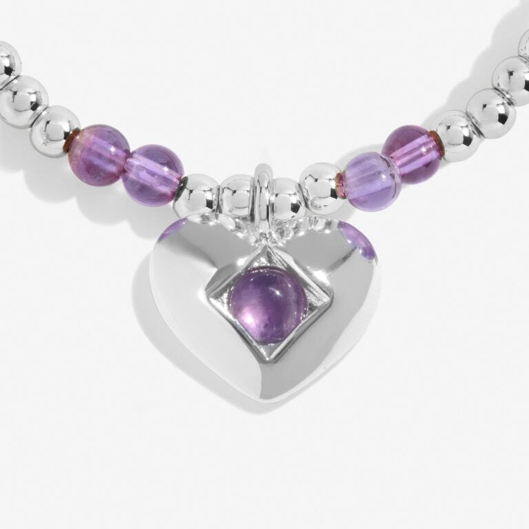 Joma Jewellery - 'A Little Febraury' Heart Amethyst Birthstone Bracelet -Silver