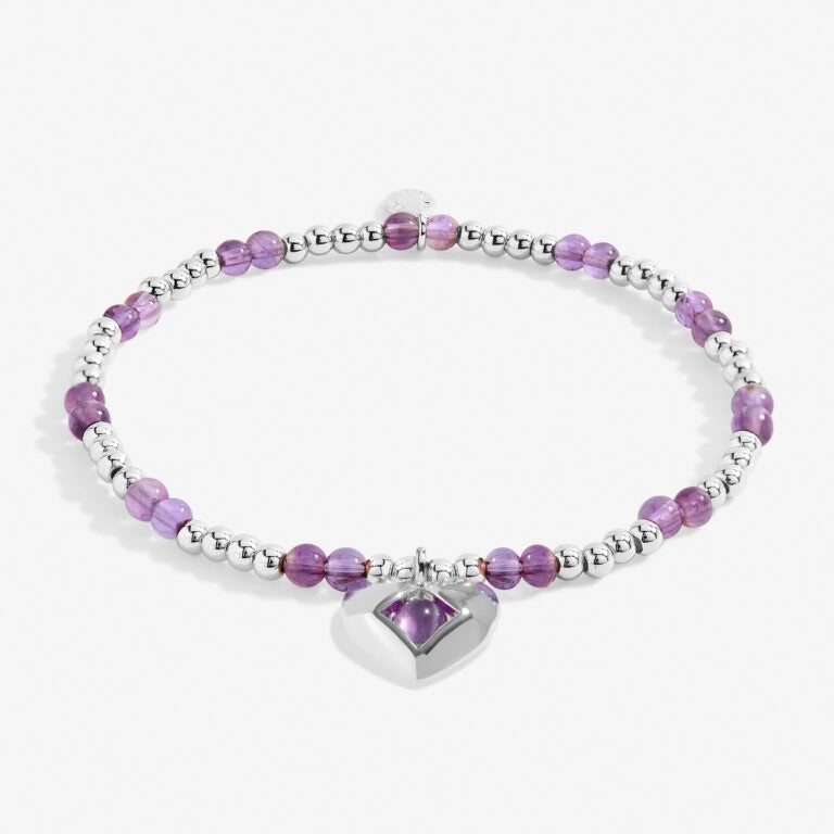 Joma Jewellery - 'A Little Febraury' Heart Amethyst Birthstone Bracelet -Silver