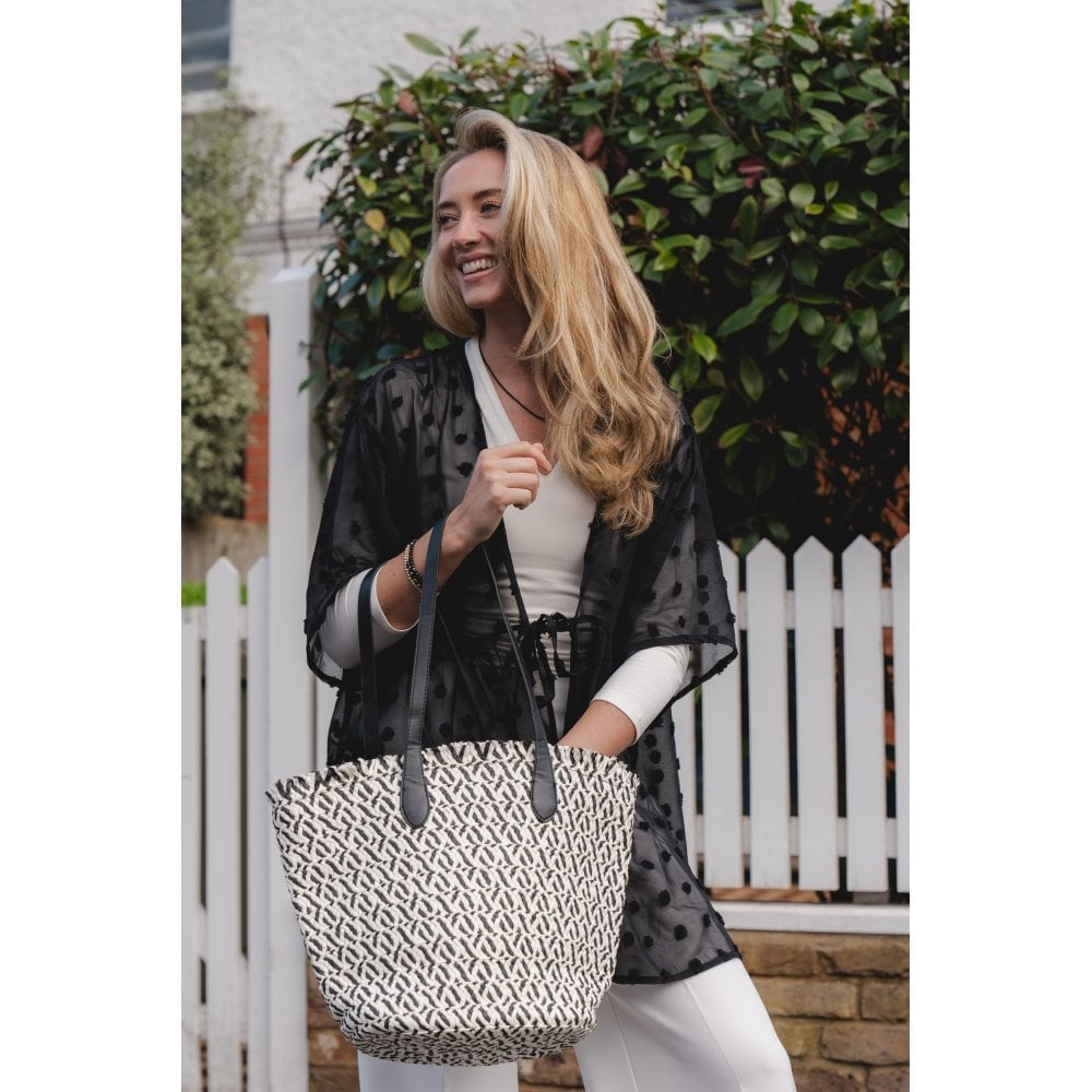 Park Lane Antigua Black & White Woven Tote Bag