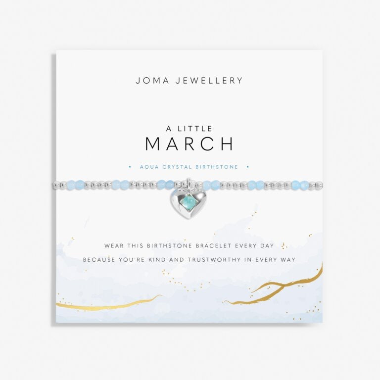 Joma Jewellery - 'A Little March' Heart Aqua Crystal Birthstone Bracelet -Silver