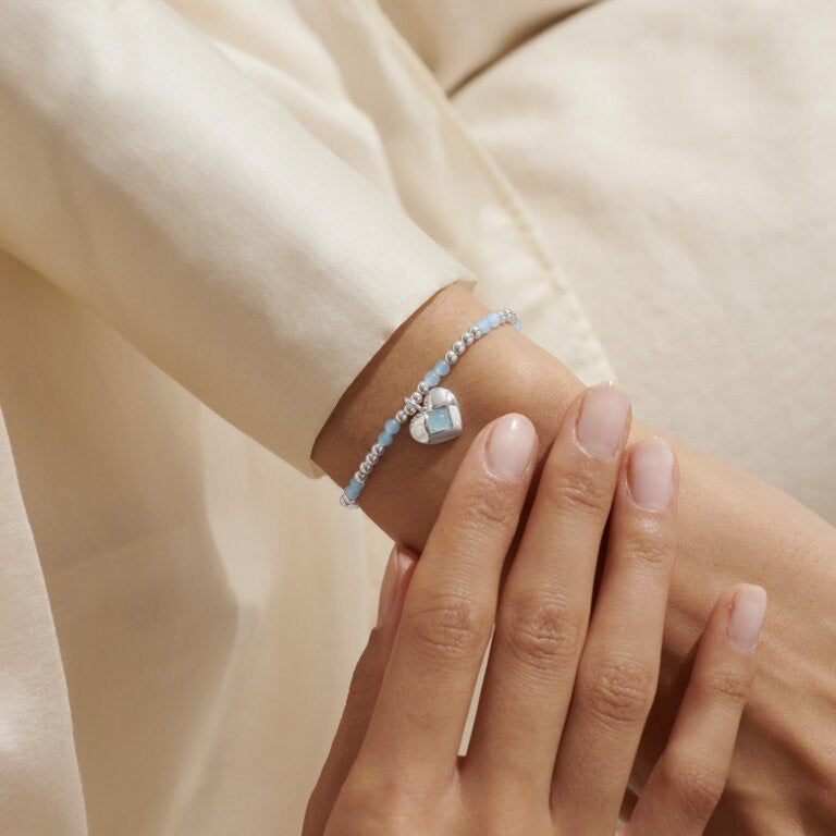Joma Jewellery - 'A Little March' Heart Aqua Crystal Birthstone Bracelet -Silver