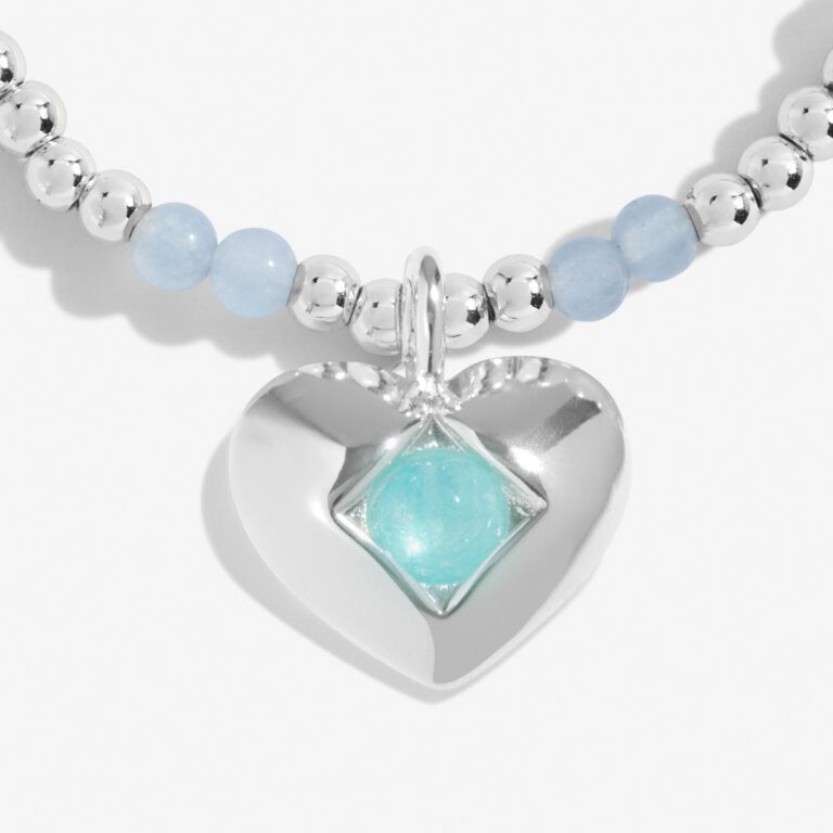 Joma Jewellery - 'A Little March' Heart Aqua Crystal Birthstone Bracelet -Silver
