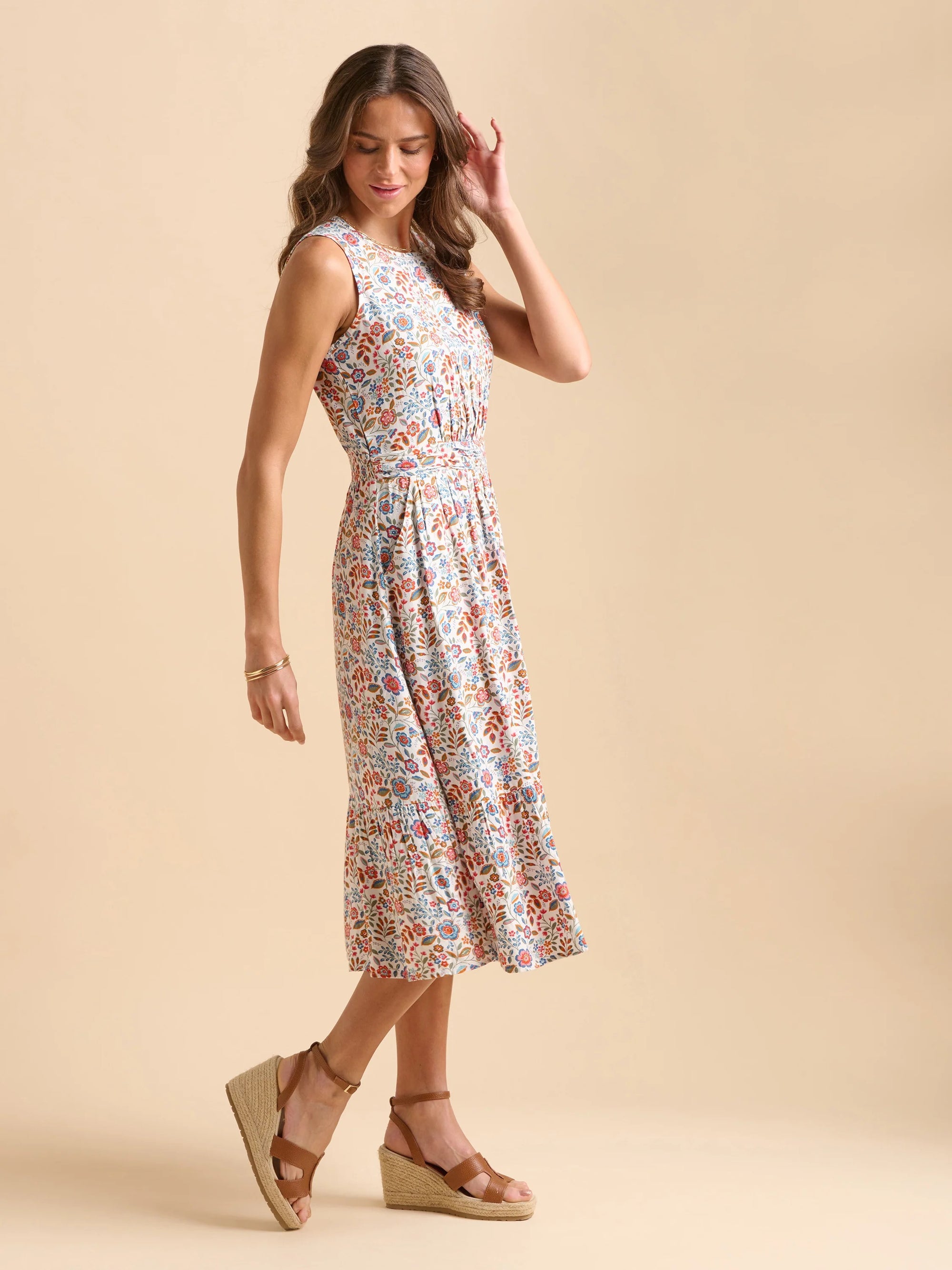 Brakeburn Multi Secret Garden Midi Dress - Cream