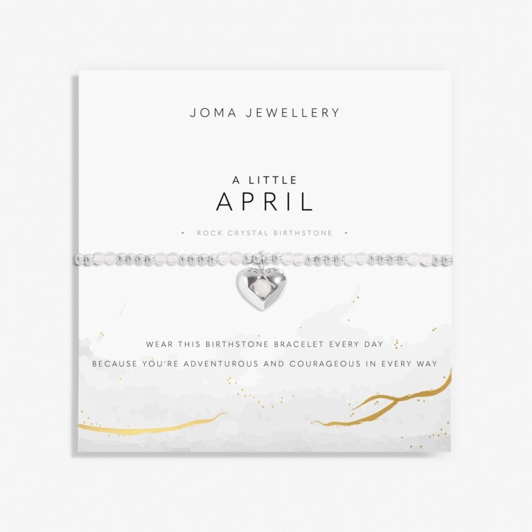 Joma Jewellery - 'A Little April' Heart Rock Crystal Birthstone Bracelet -Silver