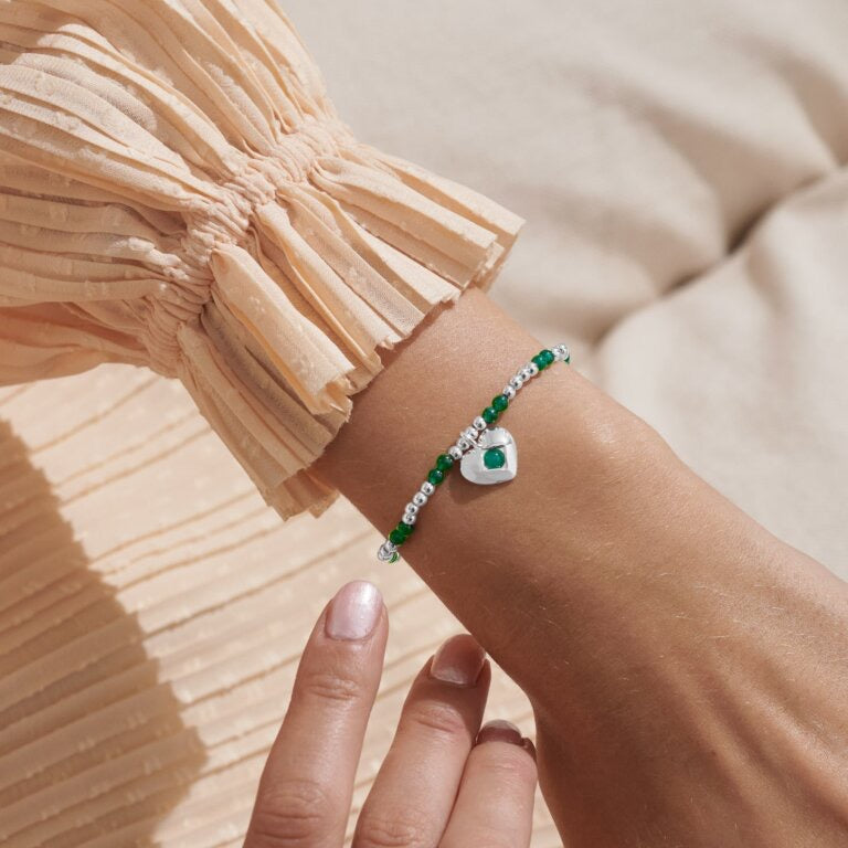 Joma Jewellery - 'A Little May' Heart Green Agate Birthstone Bracelet -Silver