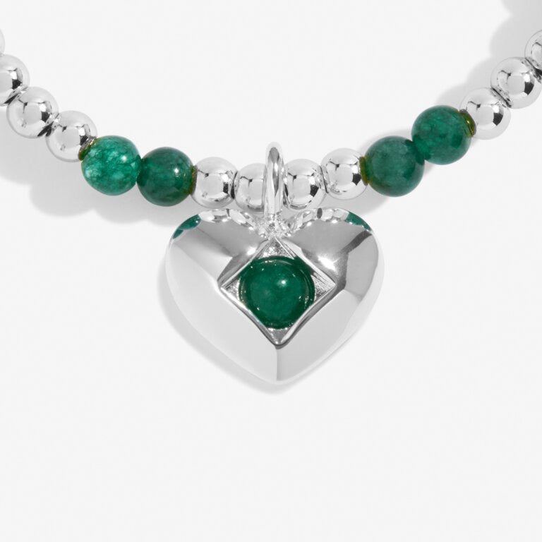 Joma Jewellery - 'A Little May' Heart Green Agate Birthstone Bracelet -Silver