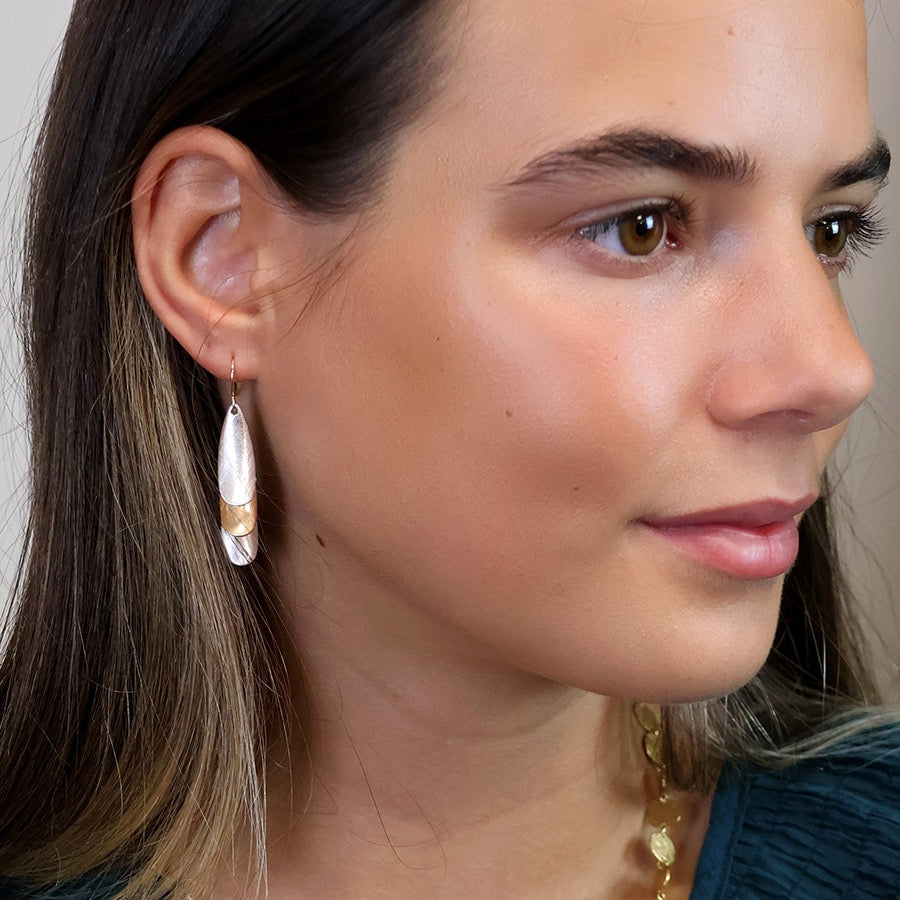 POM Mixed Metal Triple Layer Drop Earrings