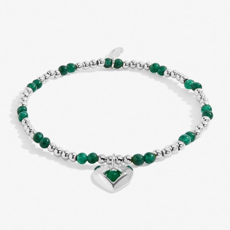 Joma Jewellery - 'A Little May' Heart Green Agate Birthstone Bracelet -Silver