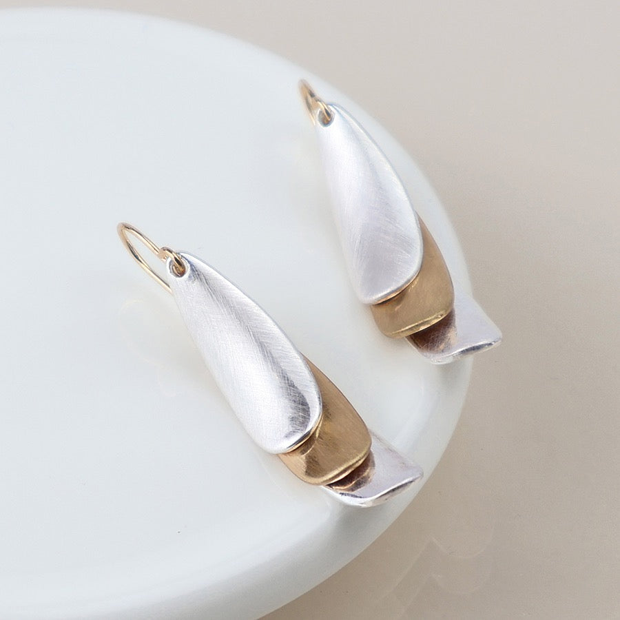 POM Mixed Metal Triple Layer Drop Earrings