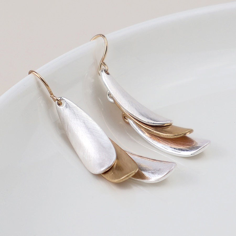 POM Mixed Metal Triple Layer Drop Earrings