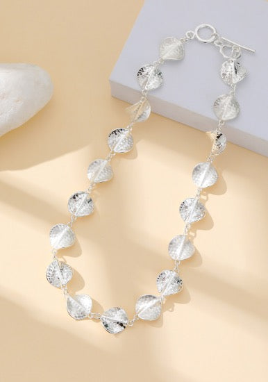 Gracee Jewellery Statement Hammered Twist Link Necklace- Silver