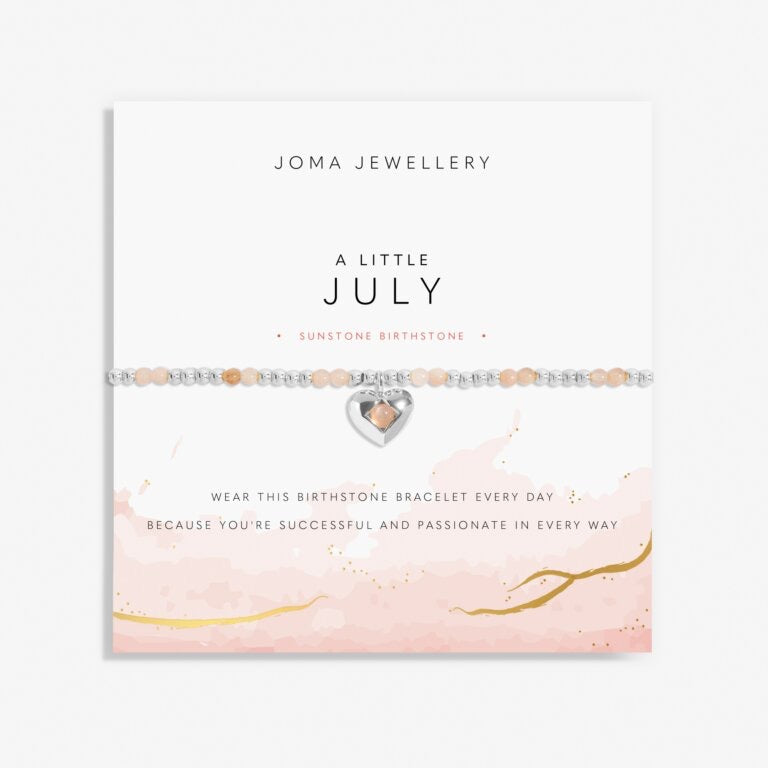 Joma Jewellery - 'A Little July' Heart Sunstone Birthstone Bracelet -Silver