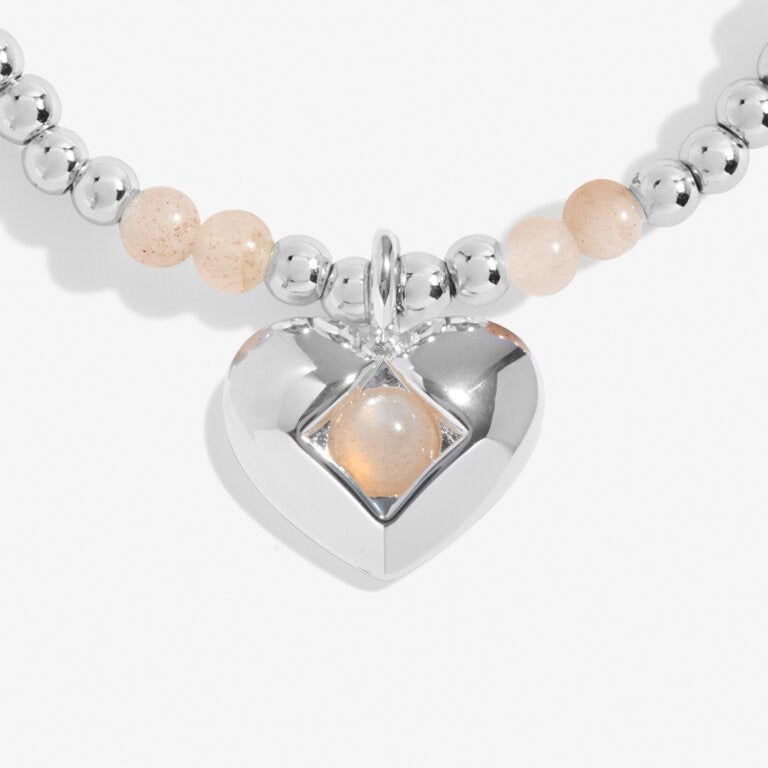 Joma Jewellery - 'A Little July' Heart Sunstone Birthstone Bracelet -Silver