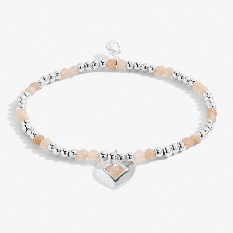 Joma Jewellery - 'A Little July' Heart Sunstone Birthstone Bracelet -Silver