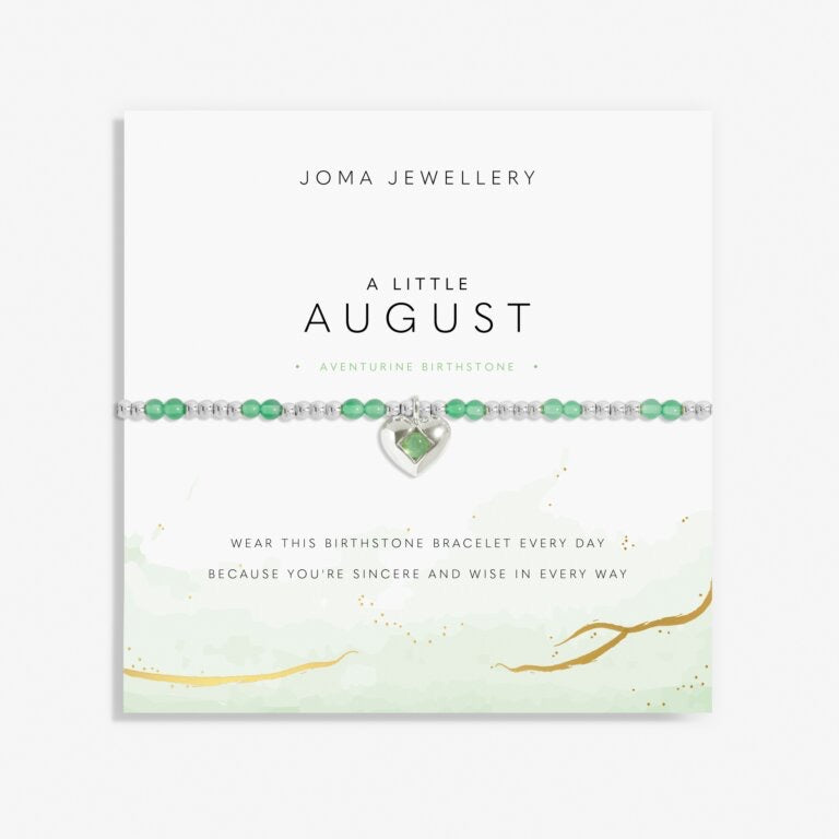 Joma Jewellery - 'A Little August' Heart Adventurine Birthstone Bracelet -Silver