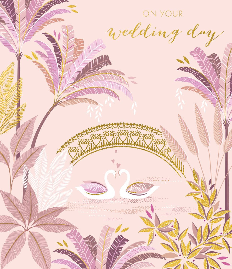 Sara Miller By The Art File - Wedding Day Swans Blush Card