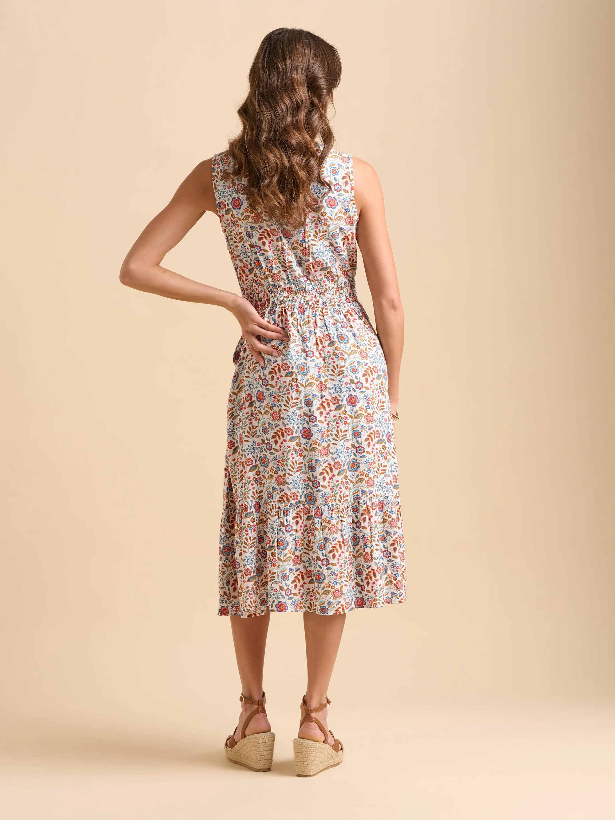 Brakeburn Multi Secret Garden Midi Dress - Cream