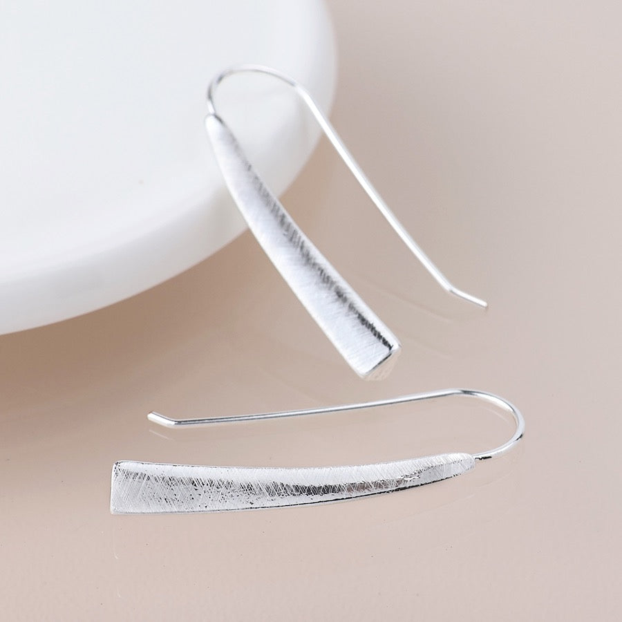 POM Brushed Silver Plated Metal Tri-Edge Drop Earrings