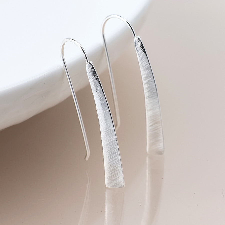 POM Brushed Silver Plated Metal Tri-Edge Drop Earrings