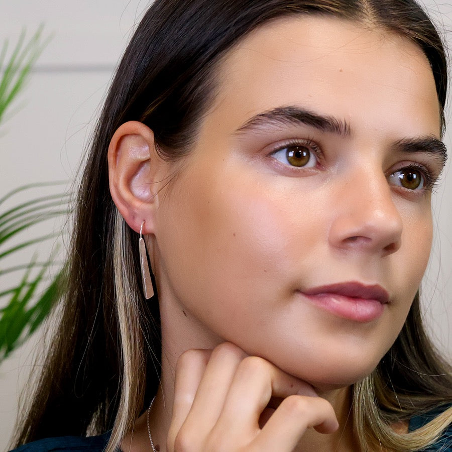 POM Brushed Silver Plated Metal Tri-Edge Drop Earrings