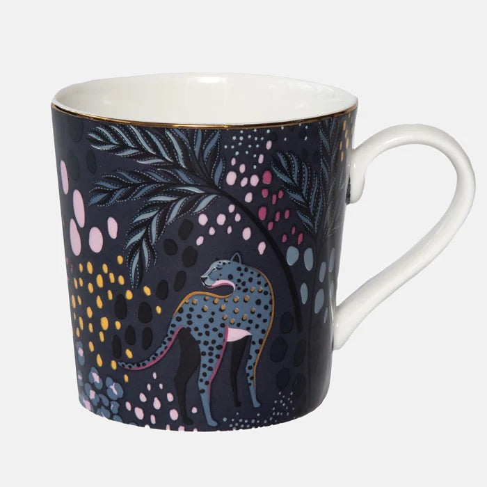Sara Miller London - Midnight Leopard -Fine China Boxed Mug - Navy
