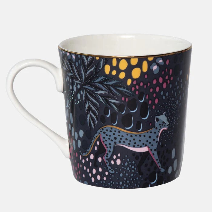 Sara Miller London - Midnight Leopard -Fine China Boxed Mug - Navy