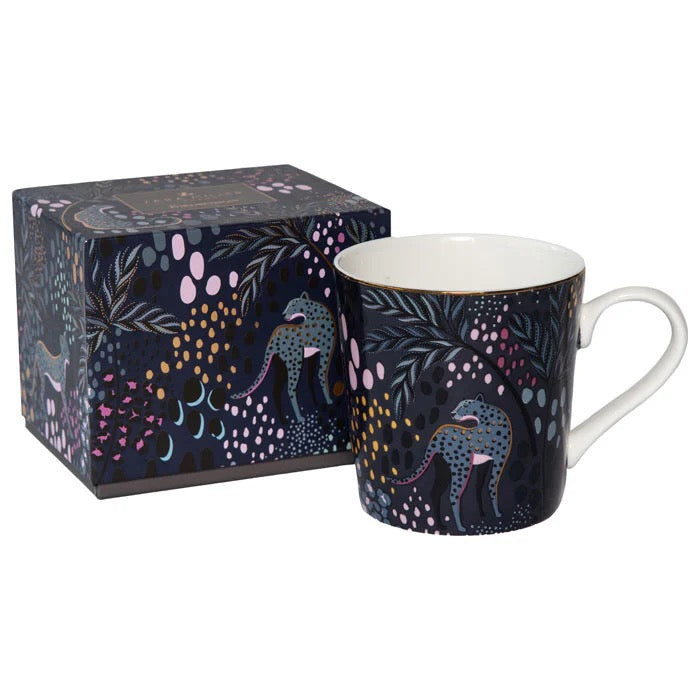 Sara Miller London - Midnight Leopard -Fine China Boxed Mug - Navy