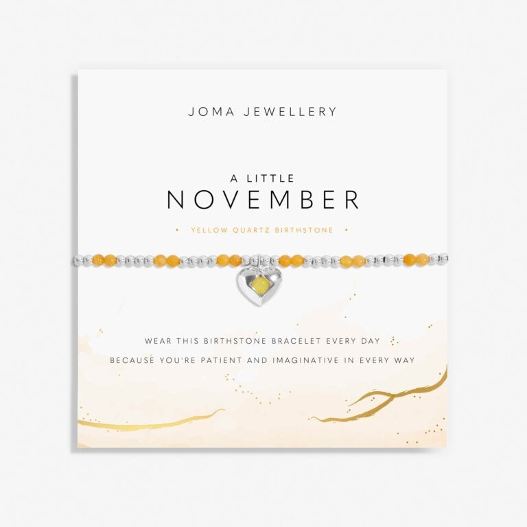 Joma Jewellery - 'A Little November' Heart Yellow Quartz Birthstone Bracelet -Silver