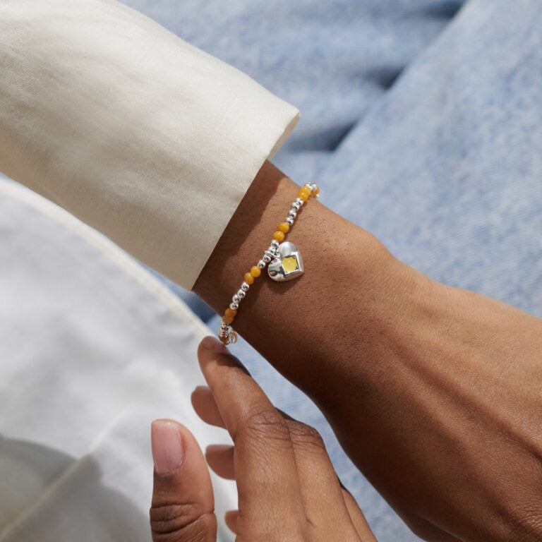 Joma Jewellery - 'A Little November' Heart Yellow Quartz Birthstone Bracelet -Silver