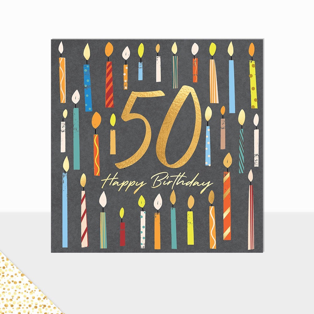 Laura Darrington Aurora Multi Candles Happy 50th Birthday Card