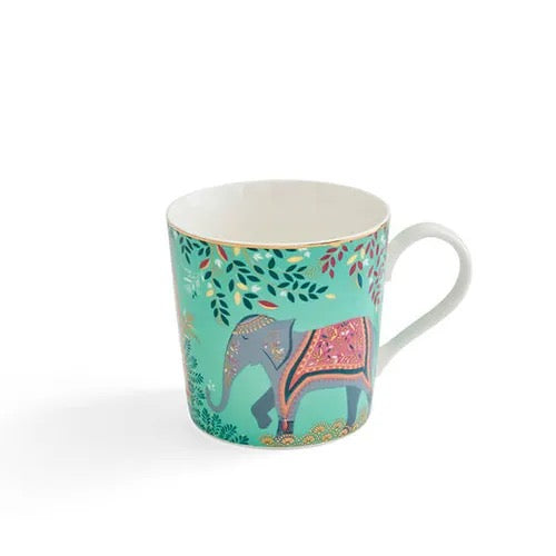 Sara Miller London - India Elephant's Oasis -Fine China Boxed Mug - Jade