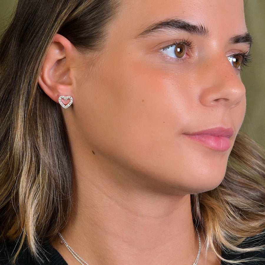 POM Silver Plated Crystal Open Heart Stud Earrings