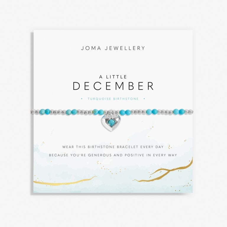 Joma Jewellery - 'A Little December' Heart Turquoise Birthstone Bracelet -Silver
