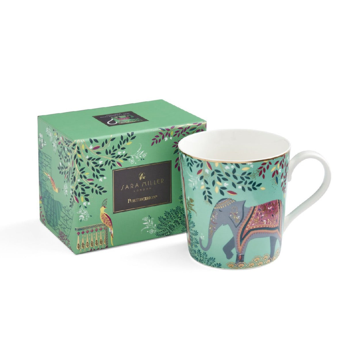 Sara Miller London - India Elephant's Oasis -Fine China Boxed Mug - Jade