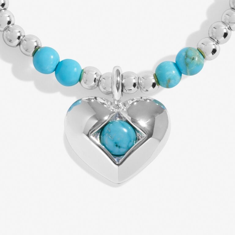 Joma Jewellery - 'A Little December' Heart Turquoise Birthstone Bracelet -Silver