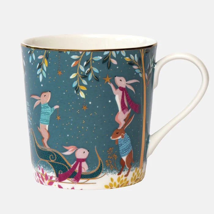 Sara Miller London - Woodland Tales Rabbit Sleigh - Boxed Mug- Light Teal Blue