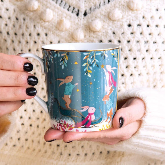 Sara Miller London - Woodland Tales Rabbit Sleigh - Boxed Mug- Light Teal Blue