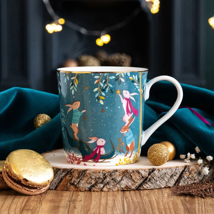 Sara Miller London - Woodland Tales Rabbit Sleigh - Boxed Mug- Light Teal Blue