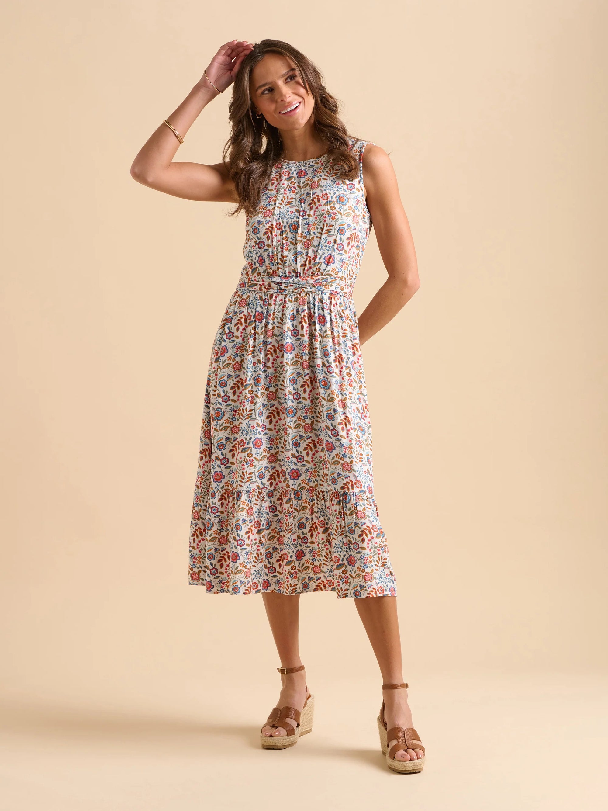 Brakeburn Multi Secret Garden Midi Dress - Cream
