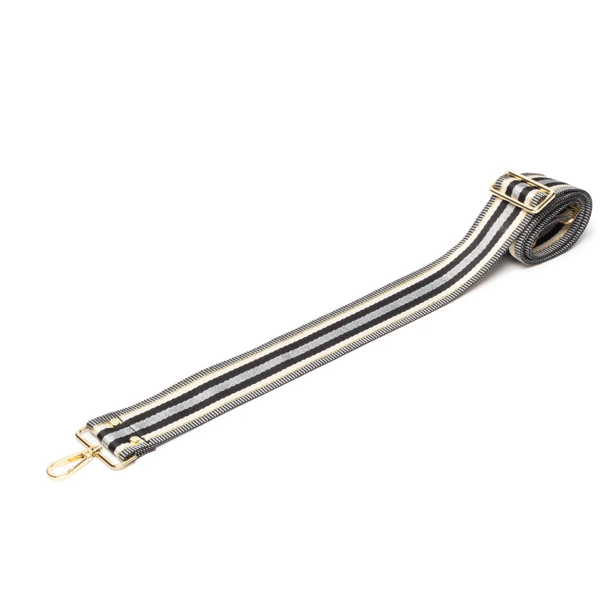 Elie Beaumont Designer BLACK/METALLIC STRIPES Adjustable Crossbody Bag Strap (GOLD Fittings)