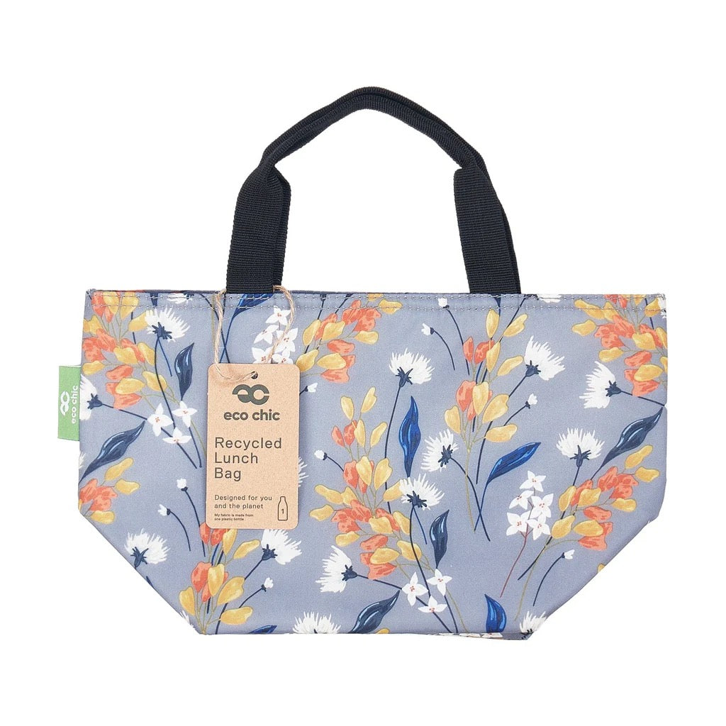 Eco Chic Lightweight Foldable Lunch Bags - Flowers - Grey